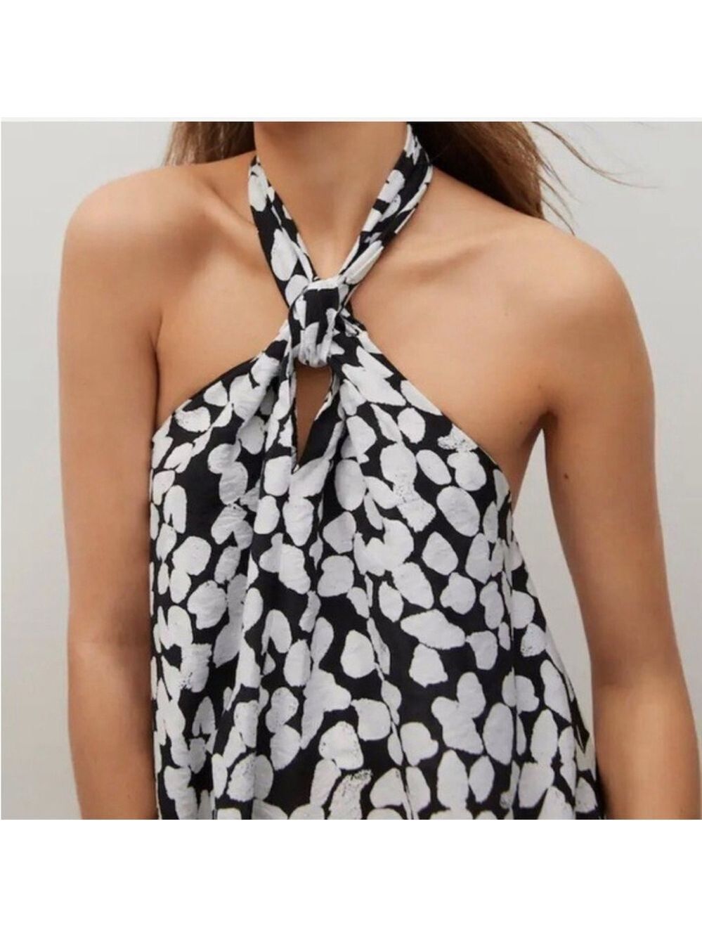 Mango Monochrome Floral Halter Mini Swing Dress Sz 10 Resortwear, Beach Club - Picture 13 of 15